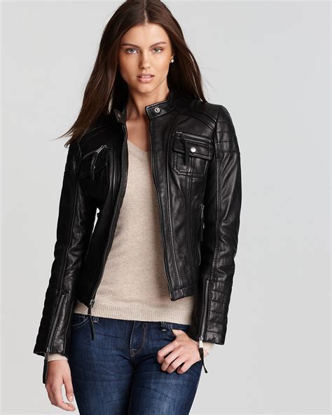 michael michael kors leather zip front moto jacket|Michael Kors asymmetrical leather jacket.